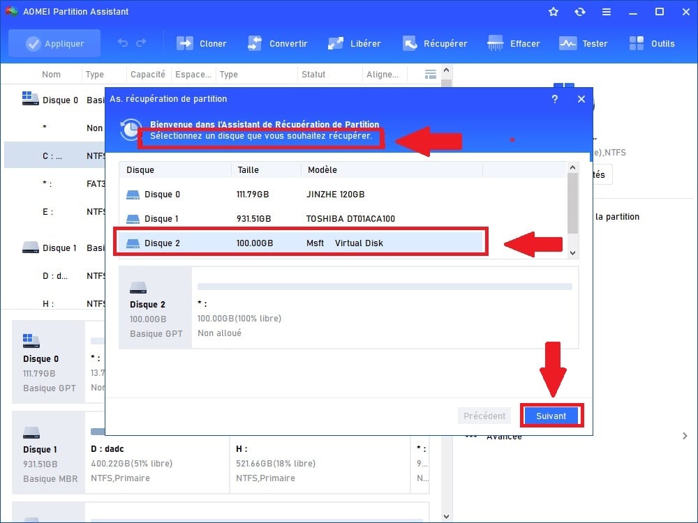 Selecione o disco onde estava a partição eliminada
