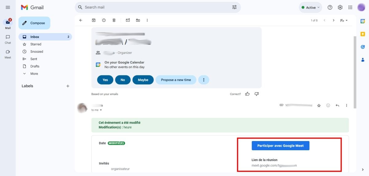 Elige entre Participar con Google Meet o utilizar el código de la reunión