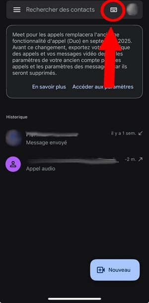 Icono del teclado en Meet mobile