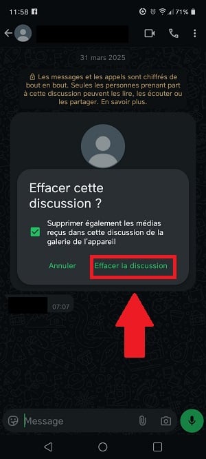 Confirmar a eliminação de conteúdos de uma discussão do WhatsApp