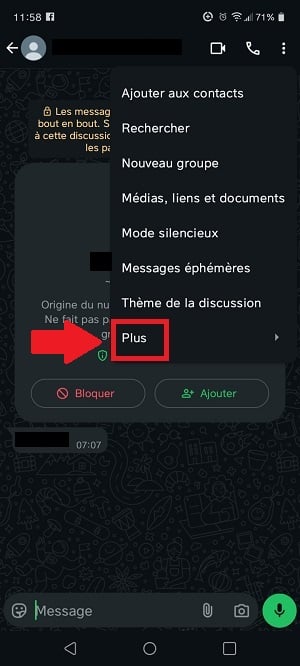 Opção Mais no WhatsApp