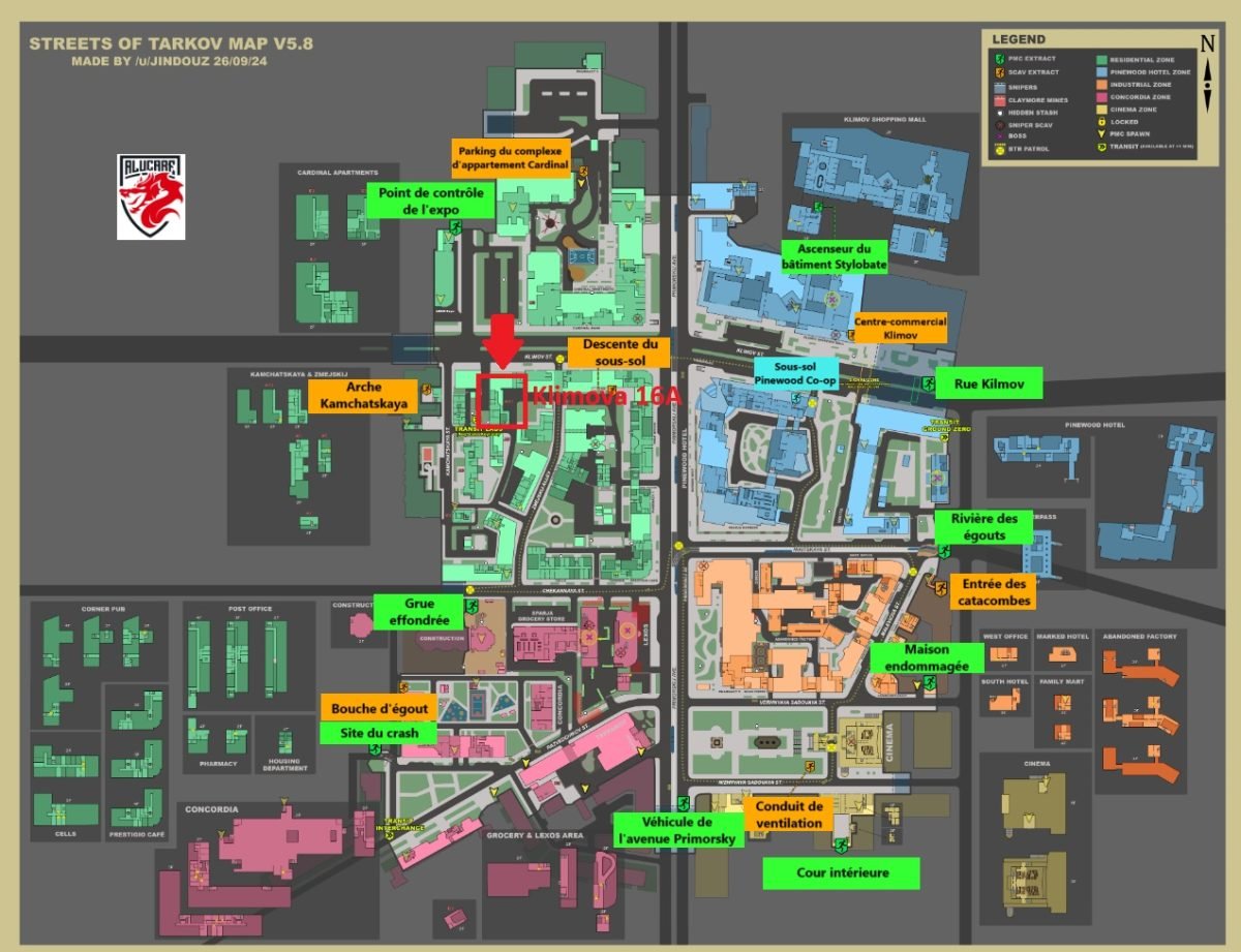 Localização do edifício na rue Klimova, 16A, mostrada no mapa