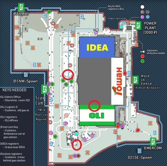 Posizione dei minibus segnati in rosso sulla mappa