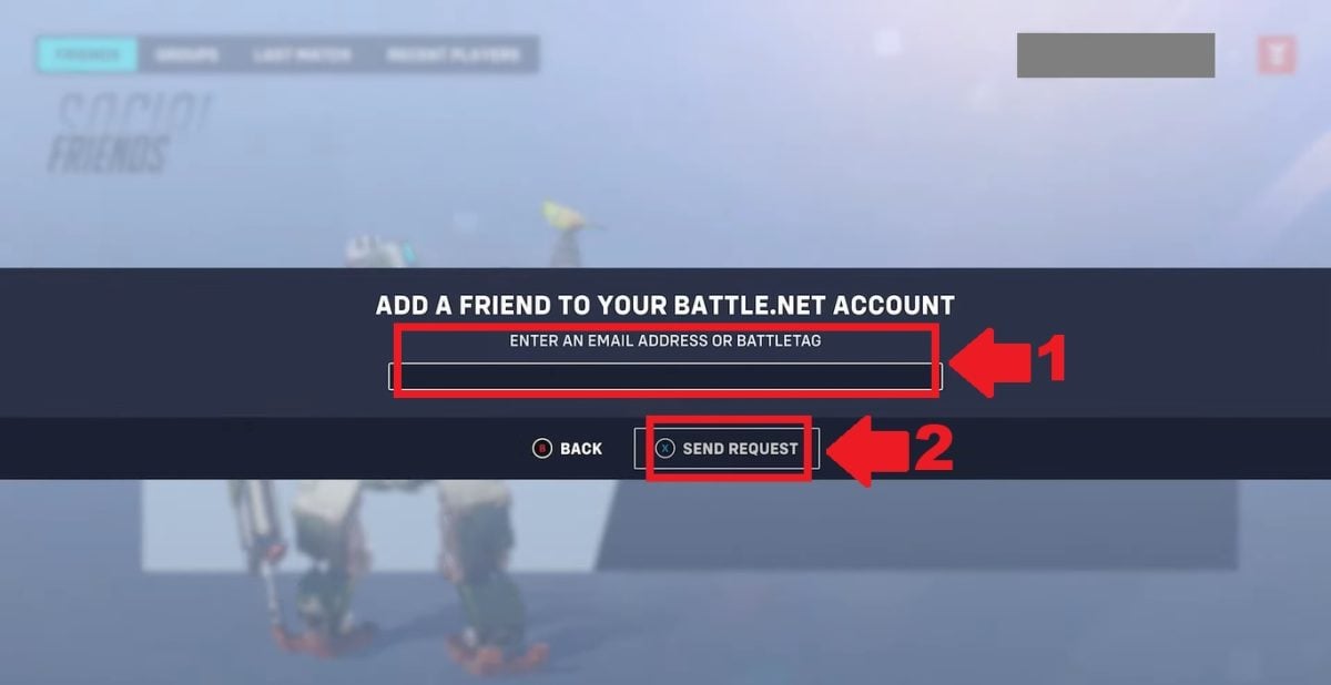 Trin 3 for at tilføje en ven fra en anden platform til Overwatch 2