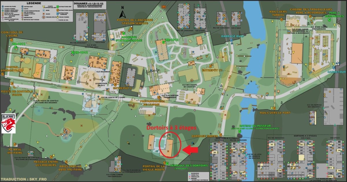Dormitorio a 3 piani mostrato sulla mappa