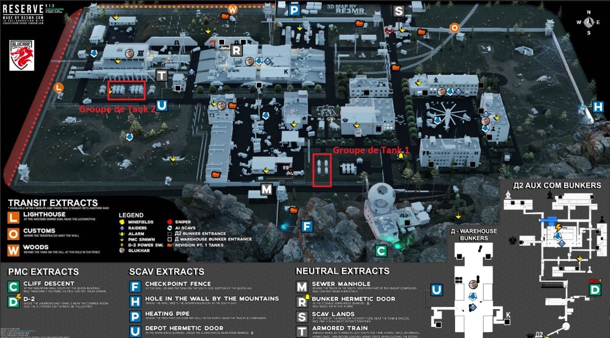 Grupos de tanques representados no mapa da Base Militar
