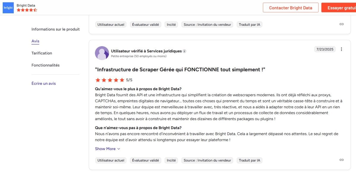 Здесь представлен полный обзор Bright Data от проверенного пользователя на сайте G2.