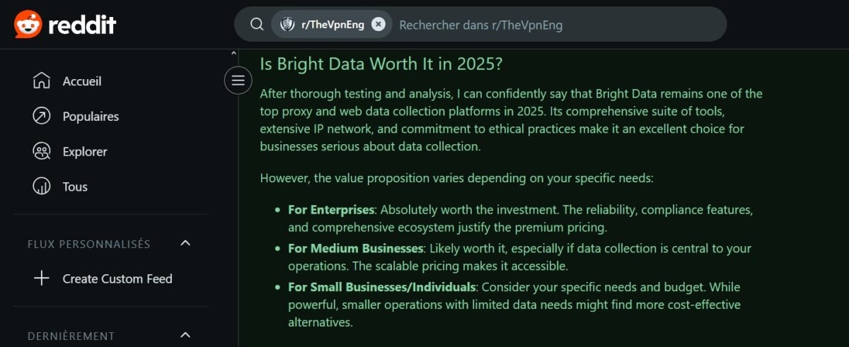 Вот отзыв пользователя Reddit о Bright Data.