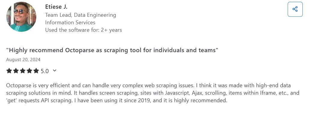 关于 Octoparse 对复杂网站（JavaScript、AJAX）的有效性的意见。