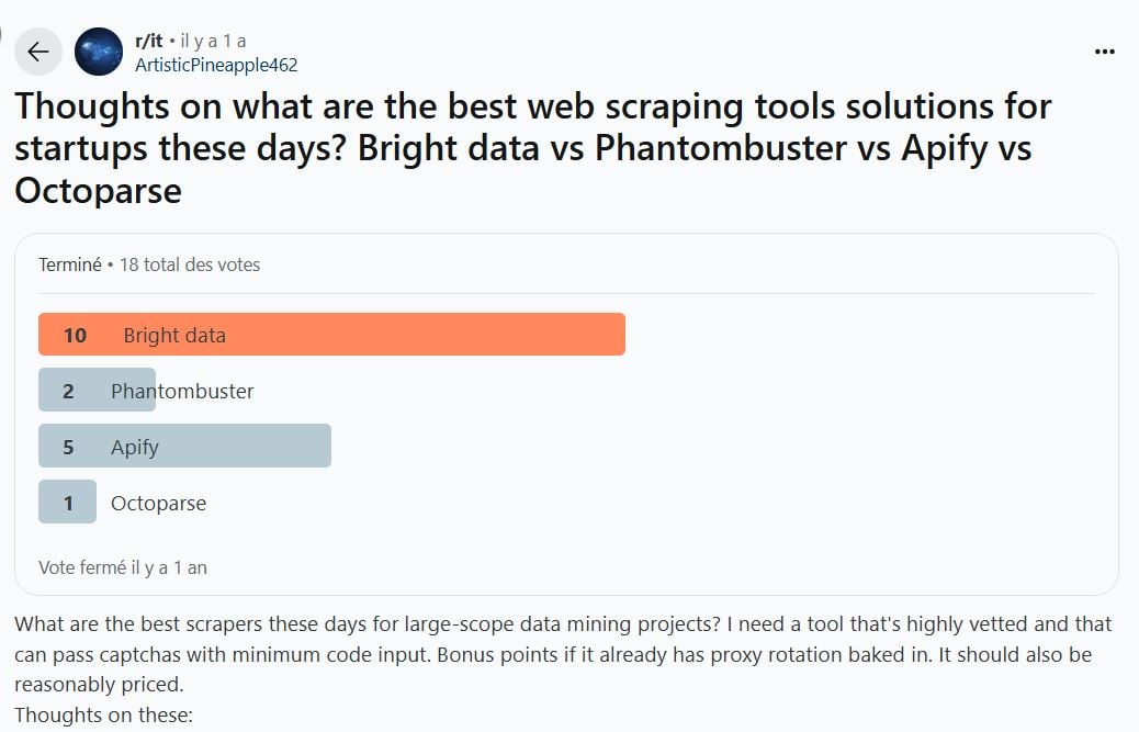 来自 Bright Data 和其他工具的比较反馈示例。