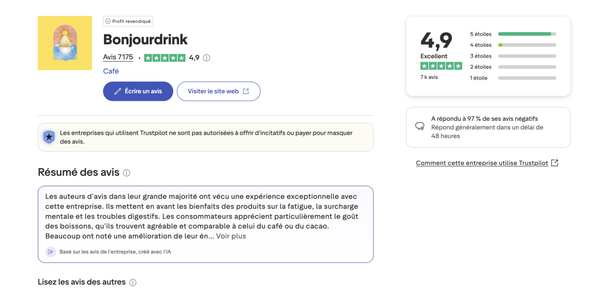 您好,饮料 avis trustpilot