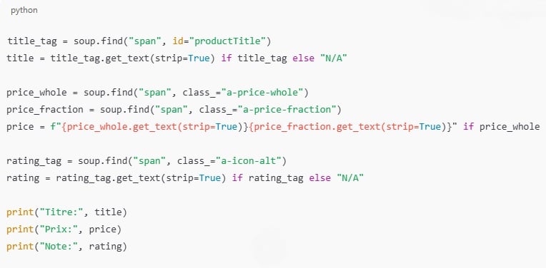 Ecco un esempio di estrazione di dati di prodotti Amazon
