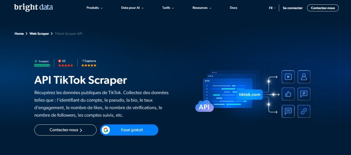 Bright Data vi offre strumenti avanzati di scraping per TikTok