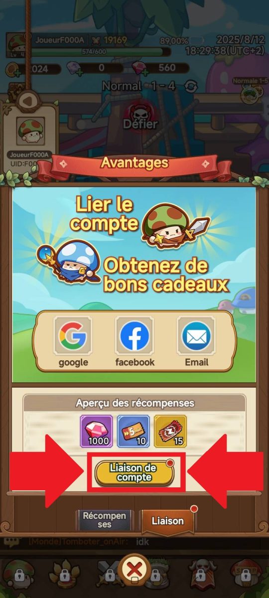Appuyez sur "Liaison de compte".