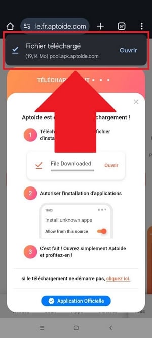 的APK文件'<span class="notranslate" data-no-translation="">Aptoide</span> 已下载到你的手机上。.