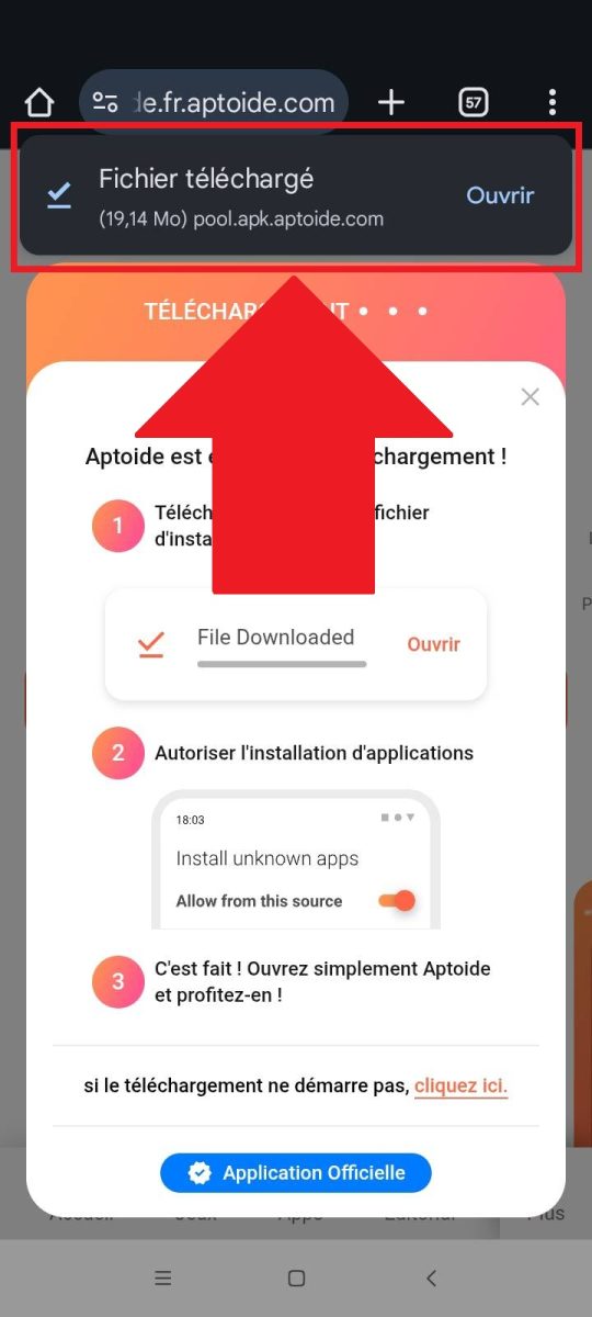 L'APK d'Aptoide a été téléchargé sur votre téléphone.