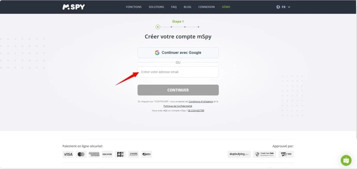 メールアドレスを使用してMspyに登録する