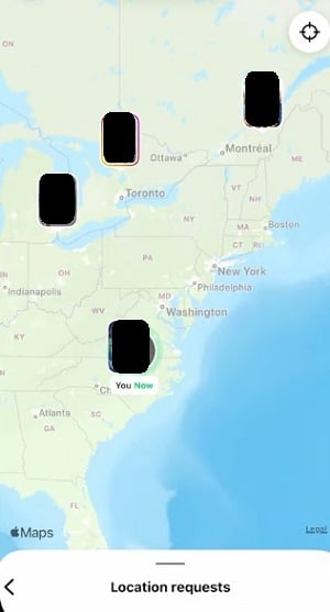 インスタグラムの友達の位置が地図上に表示される