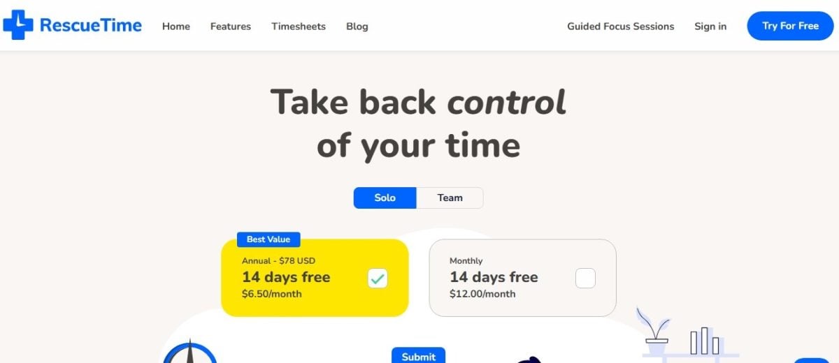 Interface du site de RescueTime