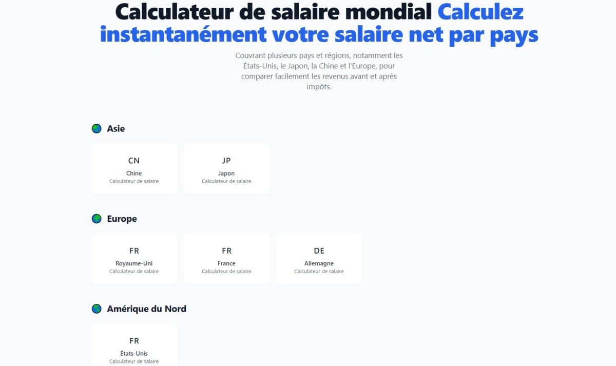 Salary Calculator peut estimer des salaires dans de nombreux pays.