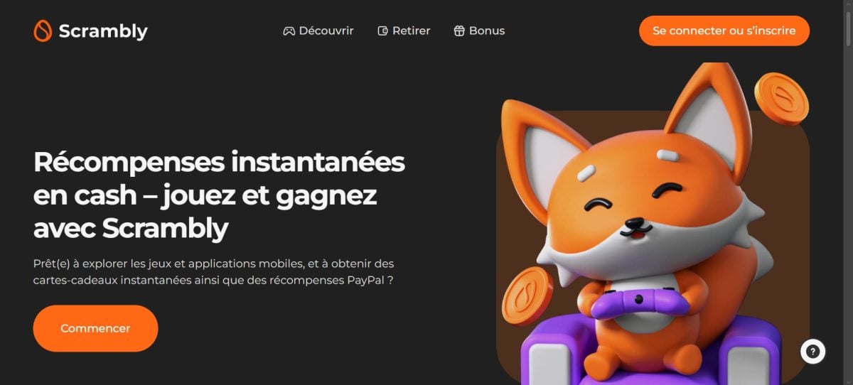 Screenshot of Scrambly home page