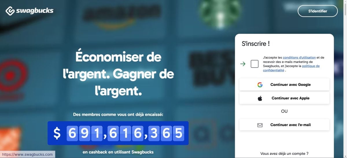 Screenshot showing the Swagbucks home page