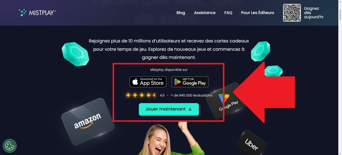 Screenshot showing download buttons on App Store and Google Play