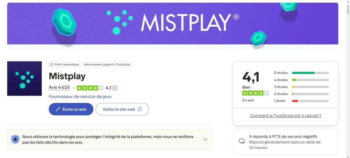 Screenshot showing Mistplay's review on Trustpilot