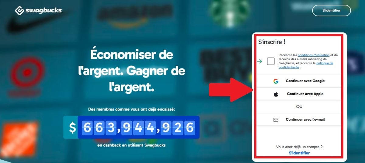 Capture showing the Swagbucks registration page 