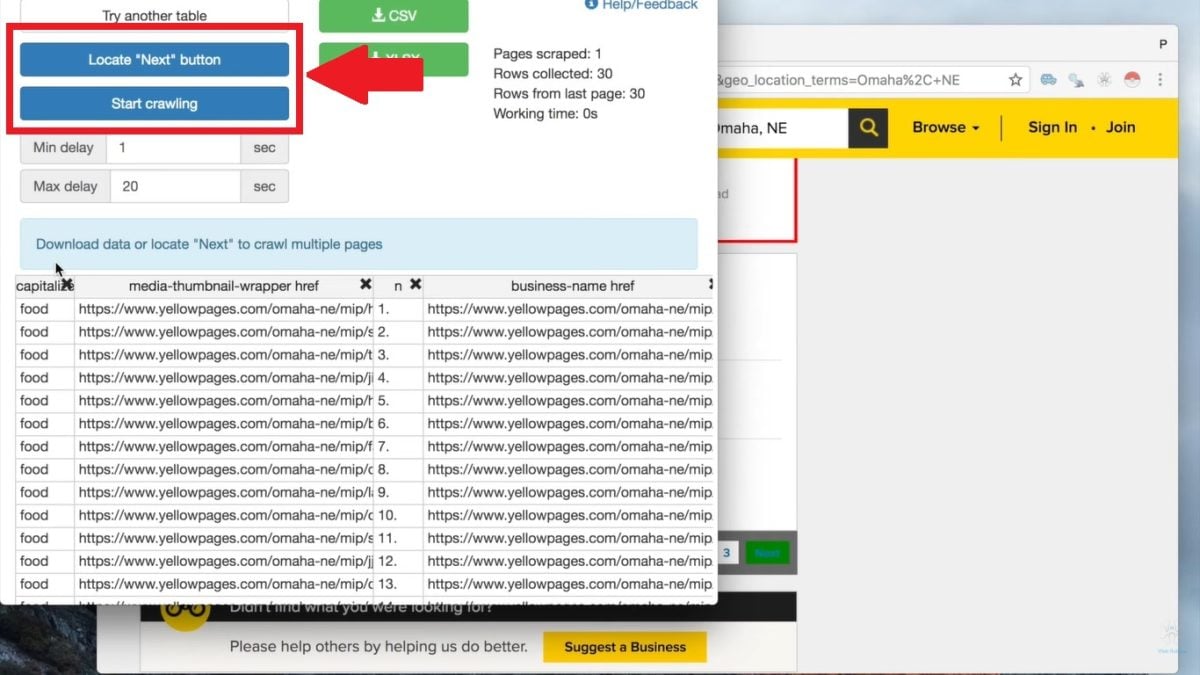 Avec Instant Data Scraper, vous pouvez configurer le scraping avant de lancer
