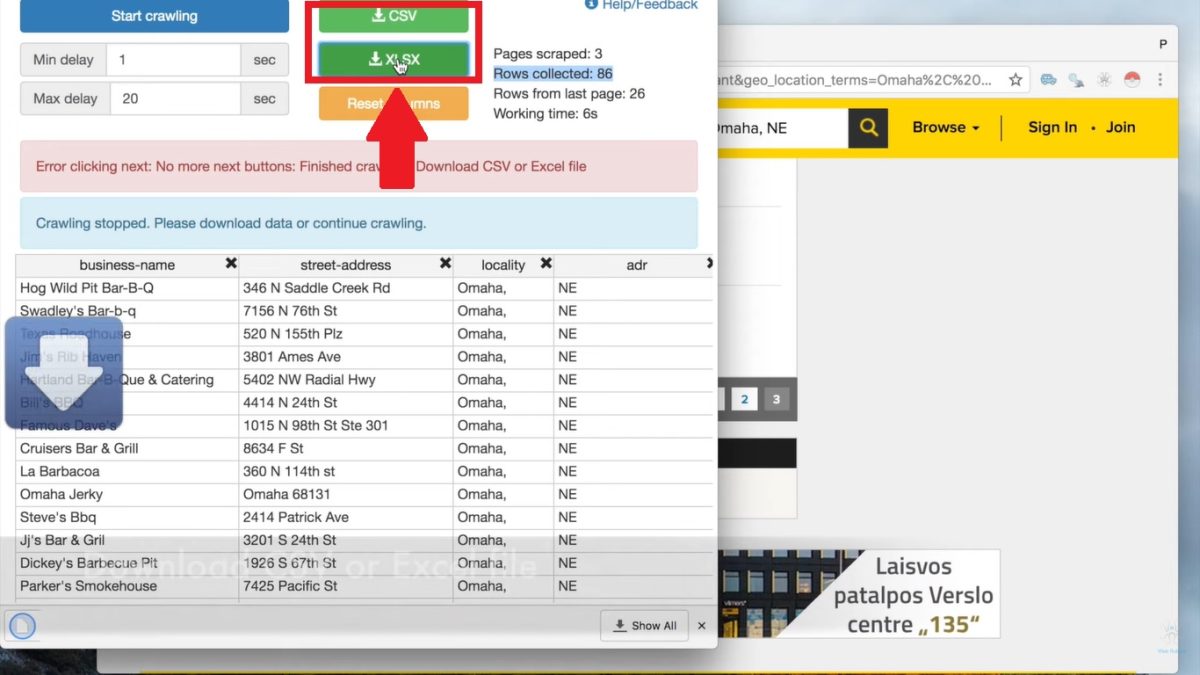 Vous pouvez exporter les données scrapées en un clic avec Instant Data Scraper 