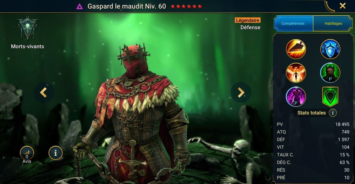 Guide maîtrises, grâce et artefact sur Gaspard le maudit (Gaspard the Accused) sur RSL 