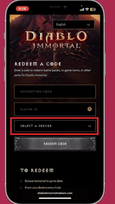 Le serveur à sélectionner