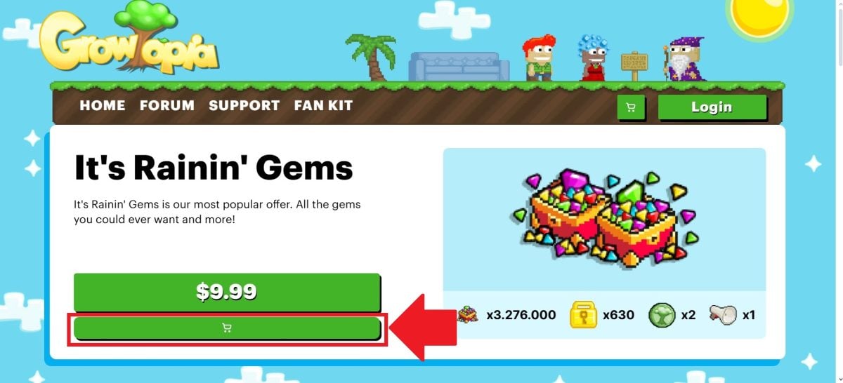 Sur la page d'accueil, vous retrouverez les différentes offres et leurs prix en dollars. Cliquez sur l'icône du chariot 🛒 pour mettre l'article dans le panier.