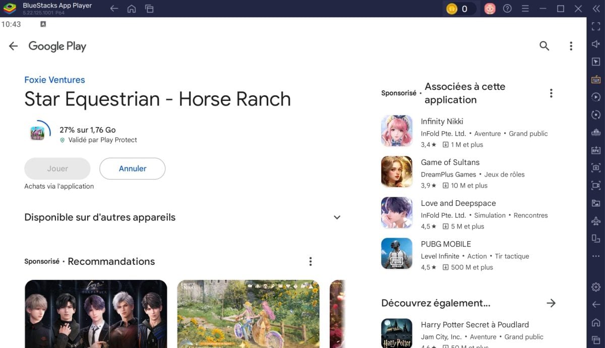 Une fois que vous êtes connecté sur Google Play, vous pourrez installer Star Equestrian - Horse Ranch avec BlueStacks.