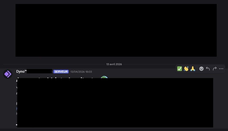 Contoh pesan bot Dyno pada server Discord