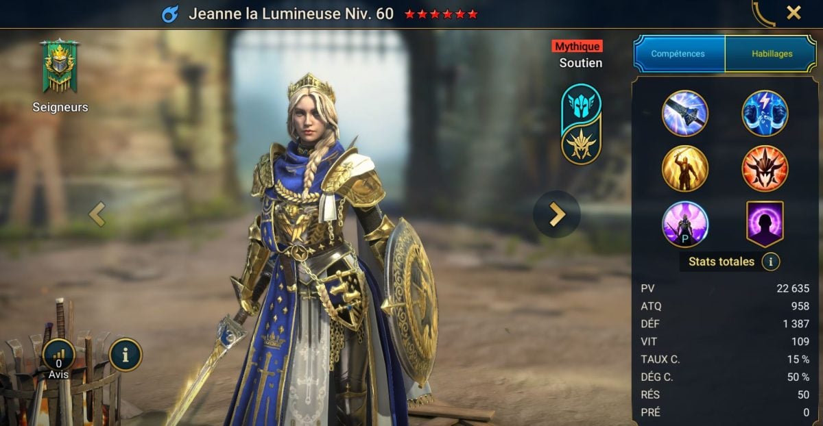 Guide maîtrises, grâce et artefact sur Jeanne la Lumineuse (Joan the Luminant) sur RSL 