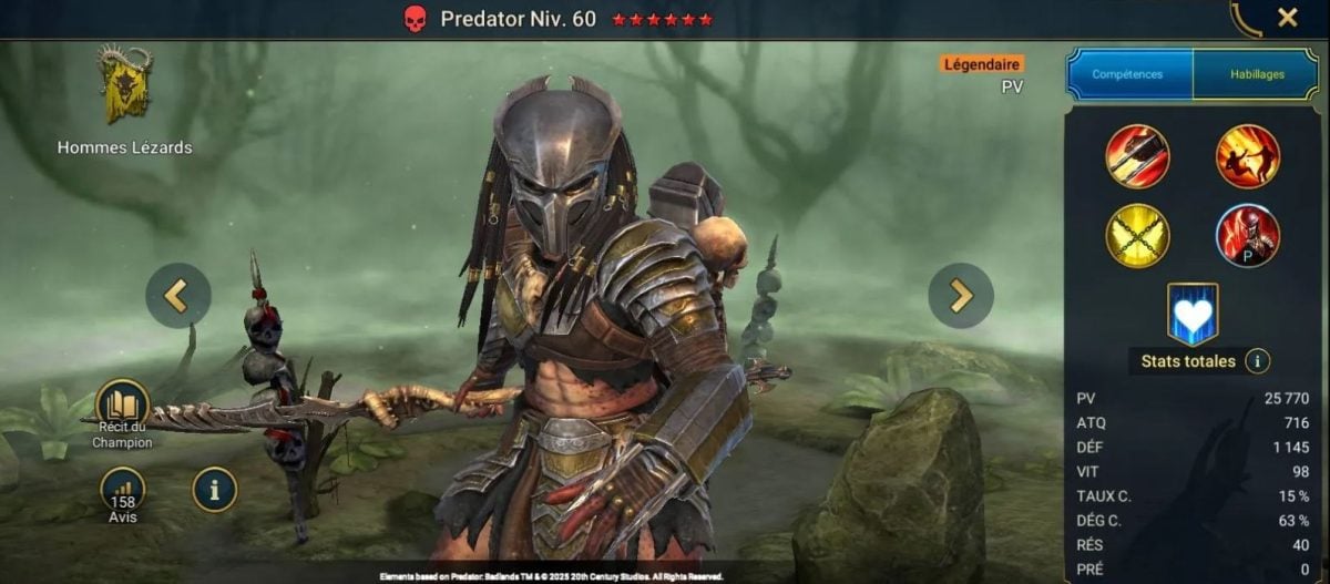 Guide maîtrises, grâce et artefact sur Predator  () sur RSL 