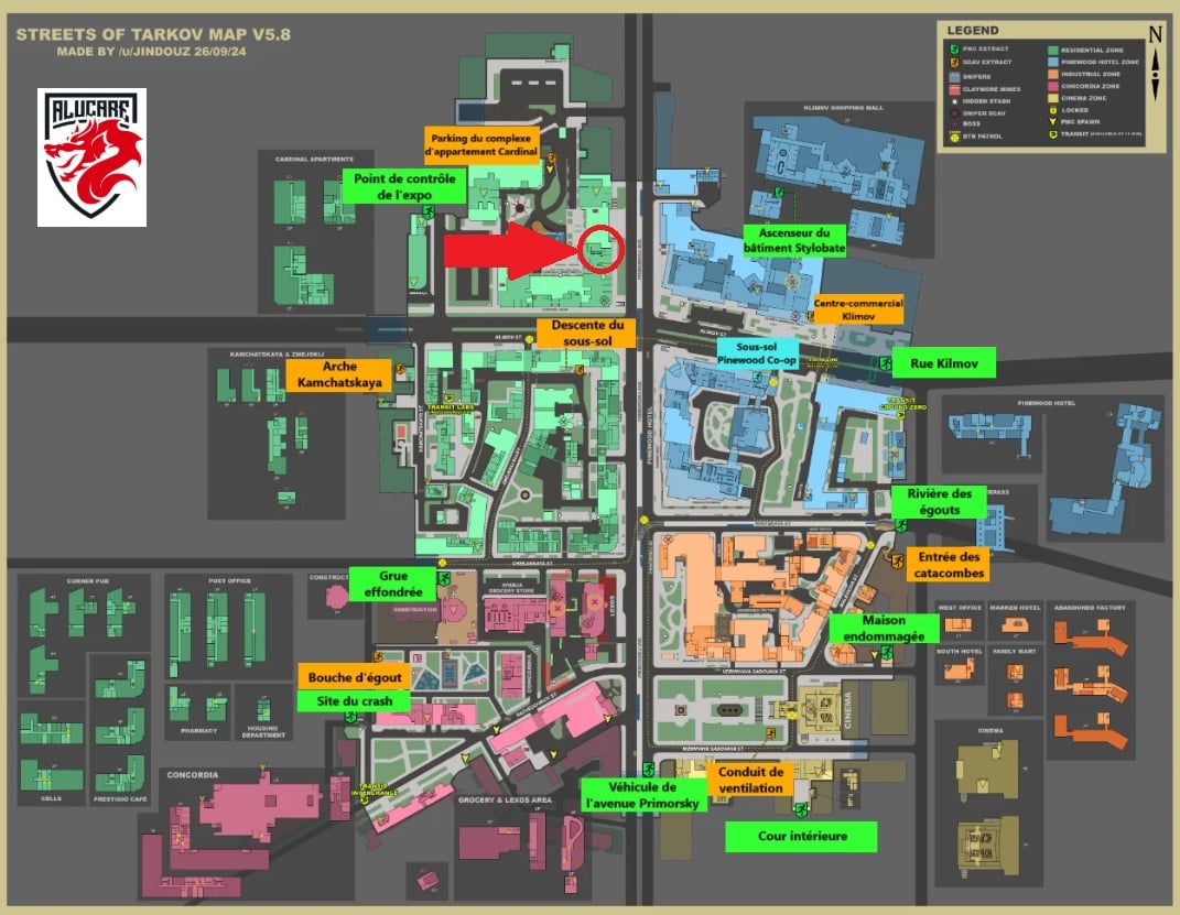 Mapa de las calles de Tarkov que indica el punto de partida de la misión.
