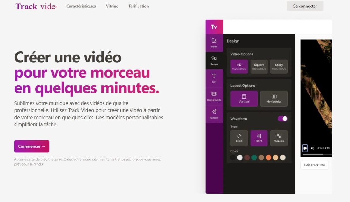 Track vidéo, una plataforma para crear un vídeo para tu canción en pocos minutos.