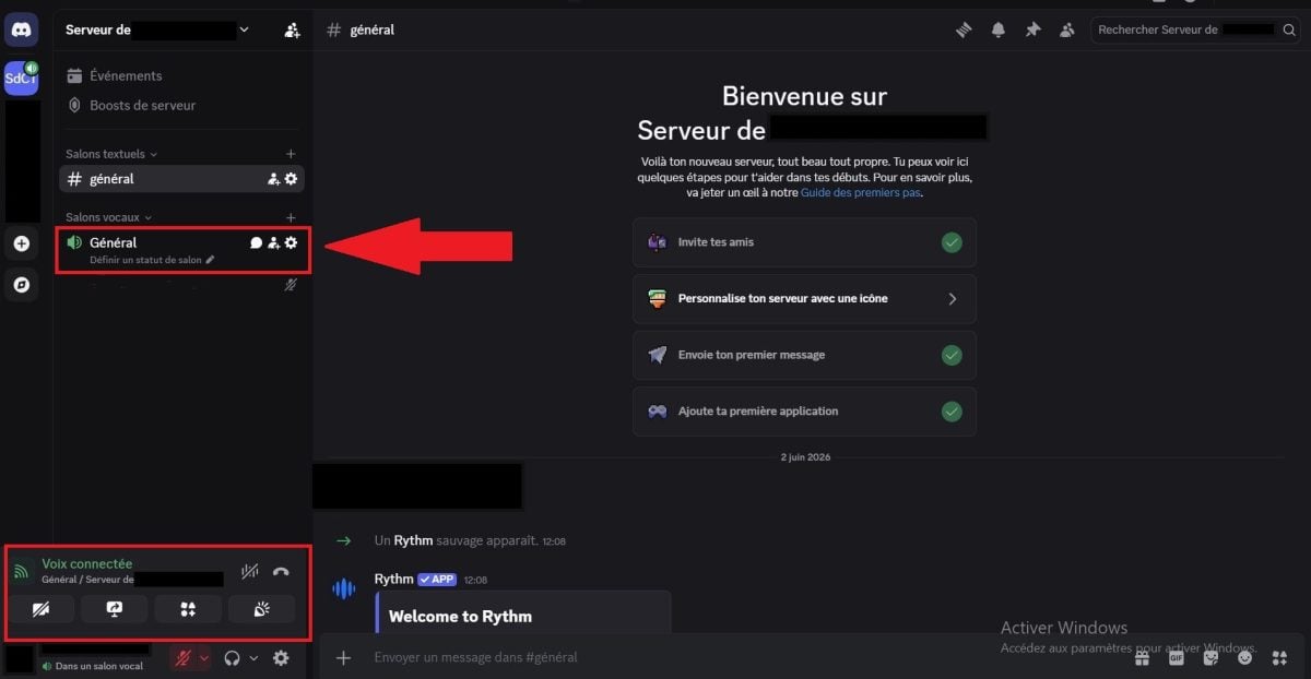 Entra en una sala de chat de voz en Discord.