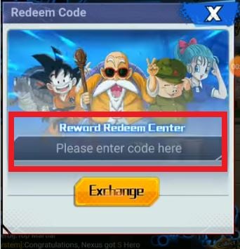 Il pulsante per inserire i codici su Dragon Ball Idle