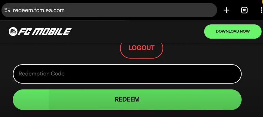Interface du site pour échanger le code FC Mobile