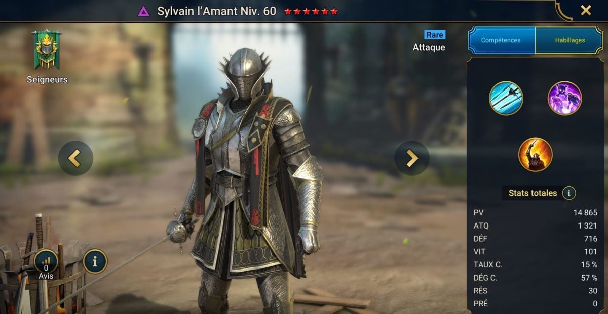 Guía de maestría, gracia y artefacto sobre Sylvain el Amante (Silvain the Paramour) en RSL 