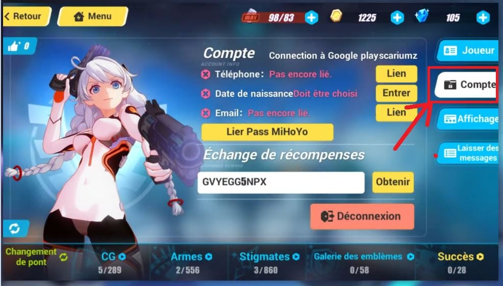 Compte dans Honkai Impact