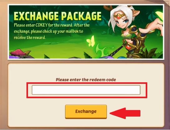 La case pour échanger les codes dans Idle Heroes