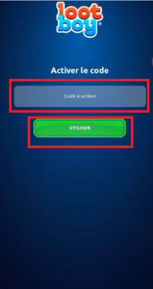 El cuadro para introducir el código en Lootboy 