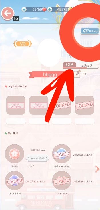 Настройки в Love Nikki