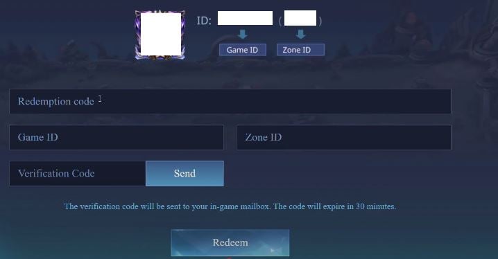 Interface du site d'échange de code sur Mobile Legends: Bang Bang