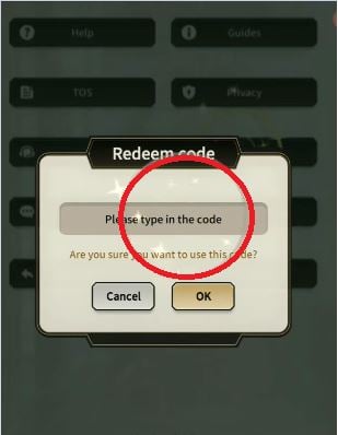 A caixa para inserir o código no jogo Nu Carniva